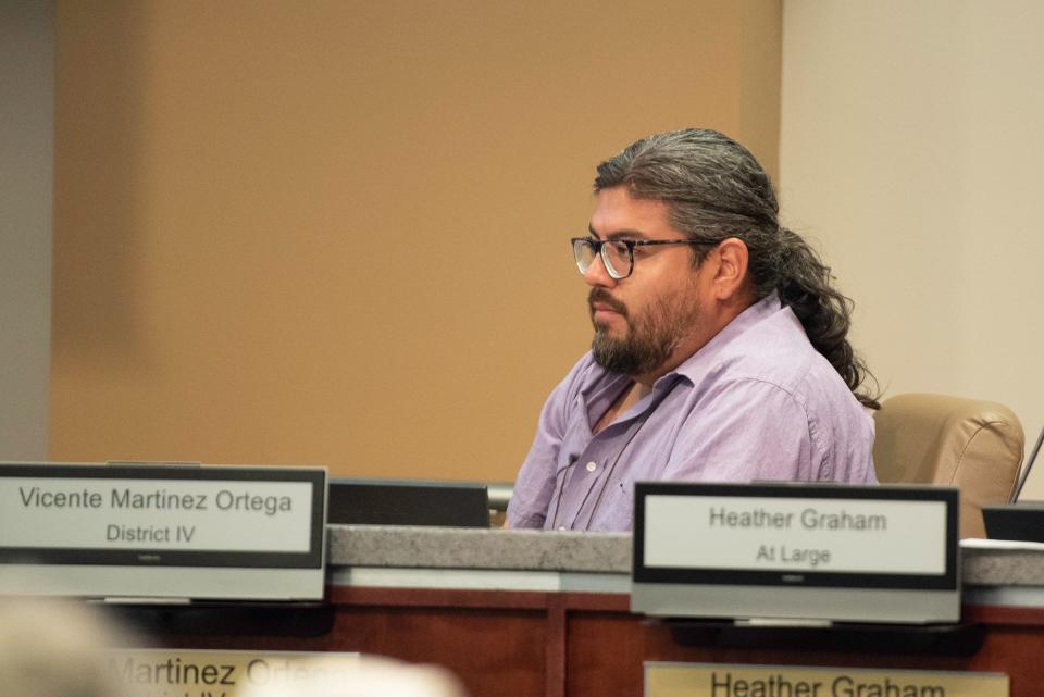 Pueblo City Councilor Vicente Martinez Ortega listens to a pressentation during a council meeting on Monday, October 16, 2023.