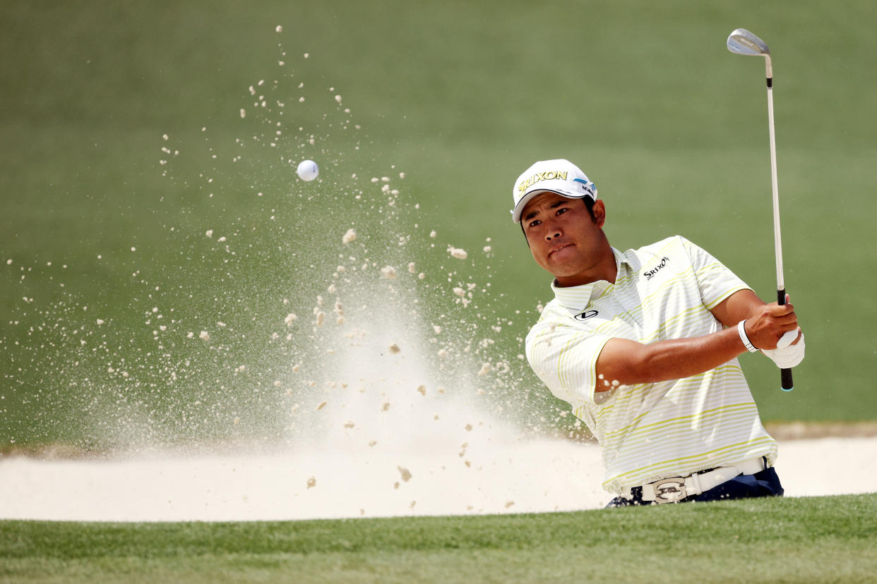 AUGUSTA, GEORGIA - APRIL 11: Hideki Matsuyama of Japan plays a shot from a bunker on the second hole during the final round of the Masters at Augusta National Golf Club on April 11, 2021 in Augusta, Georgia. (Photo by Kevin C. Cox/Getty Images)