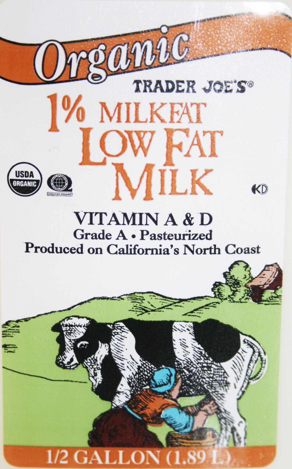 Label for Trader Joe's low-fat milk
