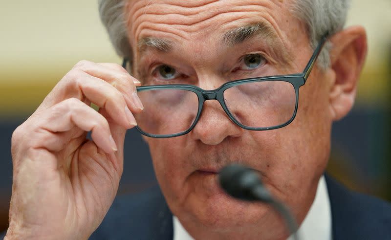 FILE PHOTO: Federal Reserve Chair Jerome Powell testifies at a hearing on Capitol Hill in Washington