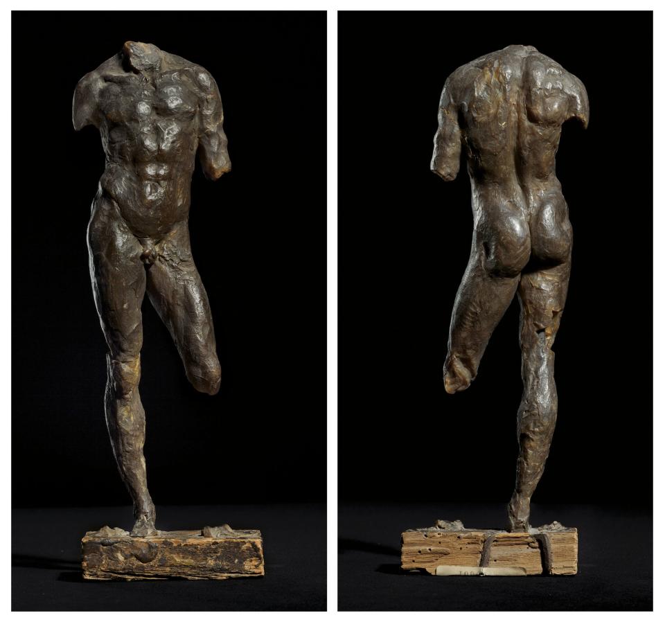 Lot 282: A wax bozzetto of a standing man, attributed to Giambologna circa 1550. $40,000 - 60,000.