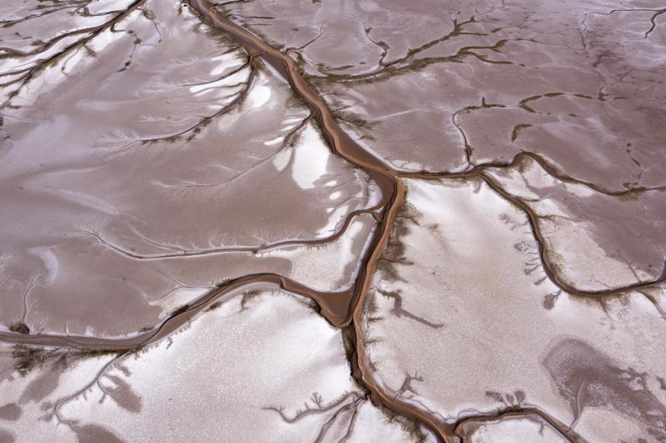 An aerial view of dried mud in the Colorado River Delta