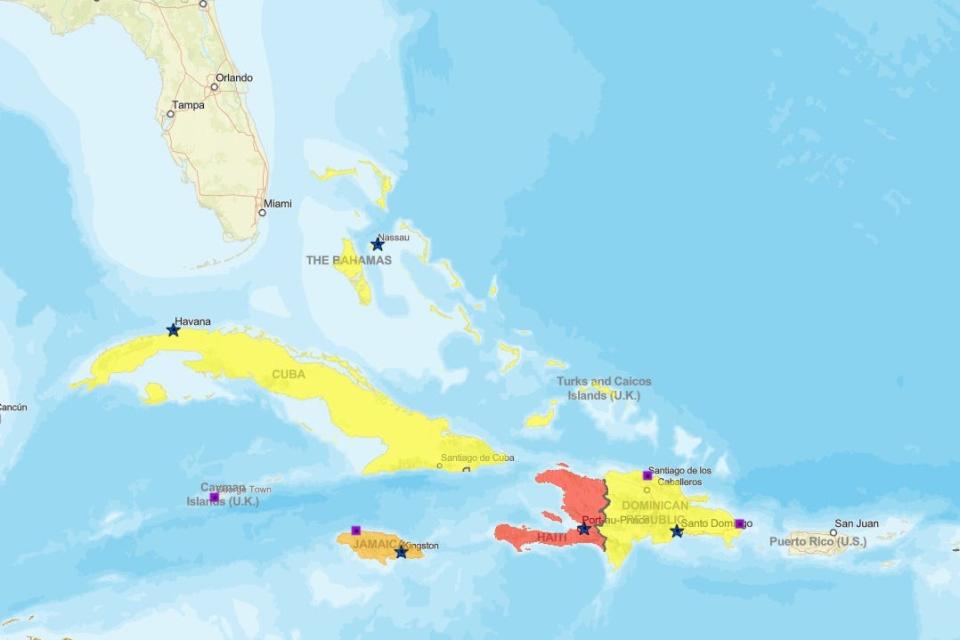 See latest travel advisories for Caribbean islands as of July 18, 2024.