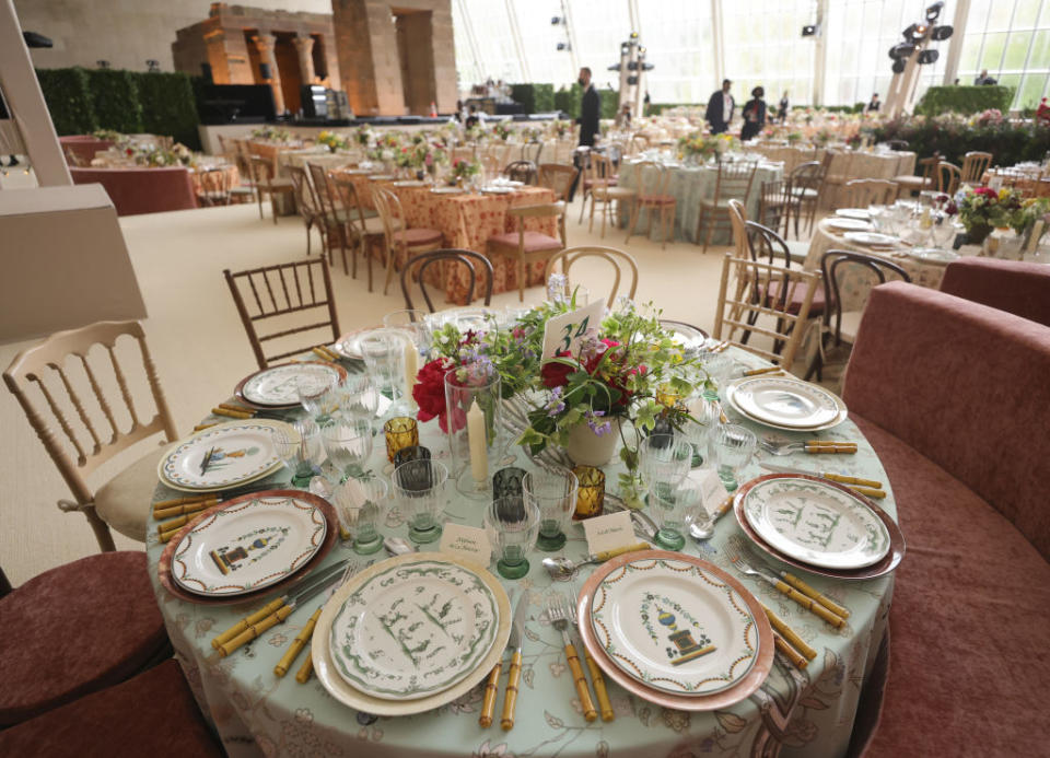 fancy tables set up for the Met Gala