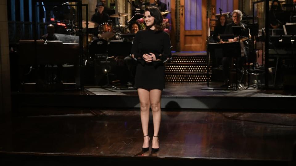 “Saturday Night Live” host Selena Gomez during the monologue on Saturday, May 14, 2022 (Will Heath/NBC)