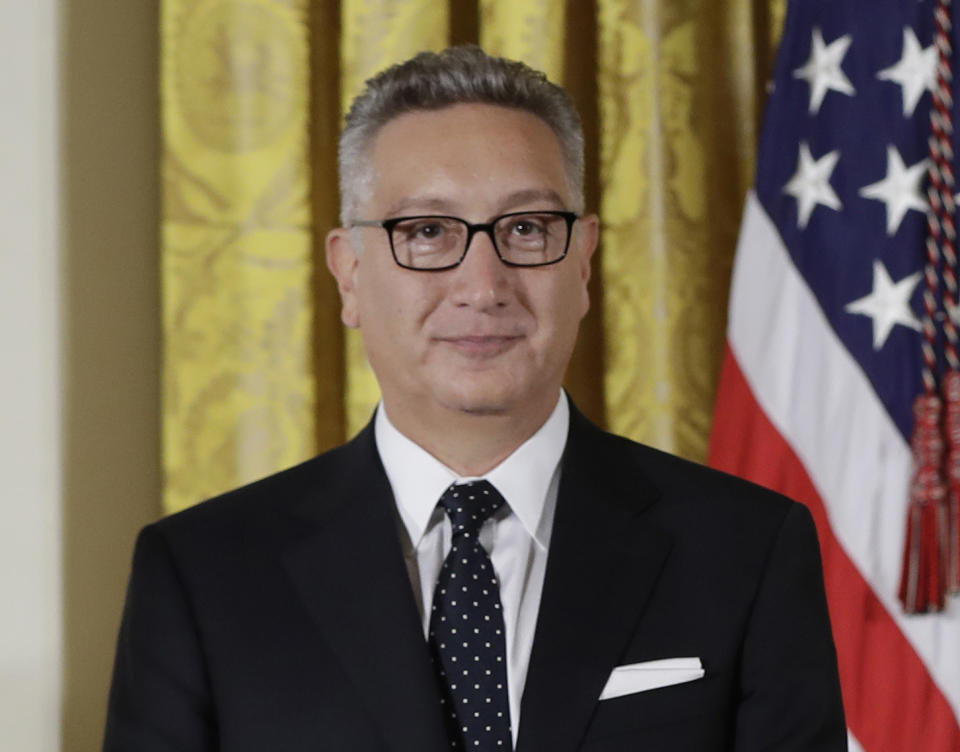 FILE - Director and playwright Moises Kaufman appears during a ceremony in the East Room of the White House for the National Medal of Arts in Washington on Sept. 22, 2016. Kaufman's latest production, "Paradise Square," is nominated for 10 Tony Awards. (AP Photo/Carolyn Kaster, File)