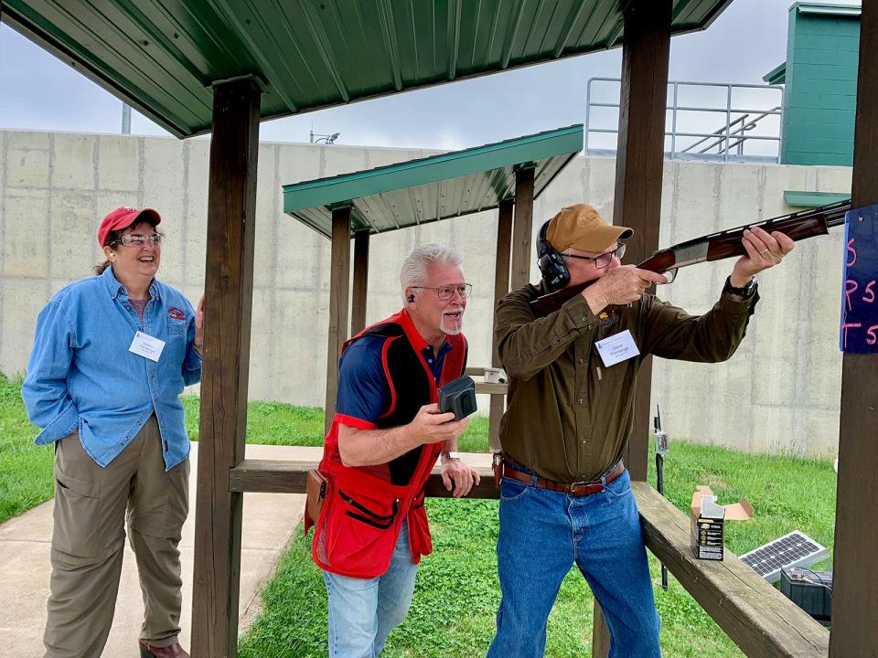 Trained individuals guided participants through various courses, including self-defense and clay-target shooting.