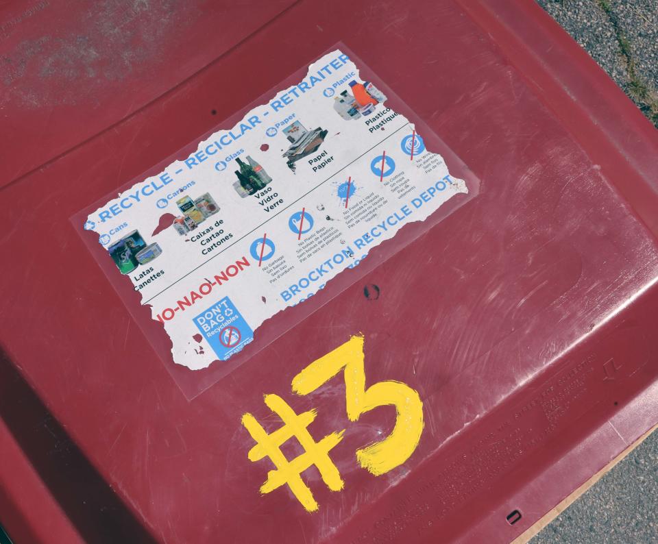 Recycling bins on Moraine Street in Brockton on Thursday, August 31, 2023.