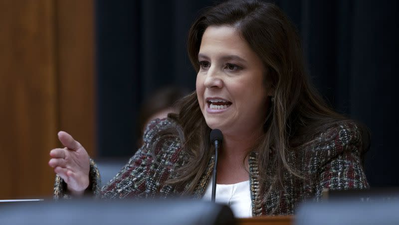 Rep. Elise Stefanik, R-N.Y., speaks during a hearing of the House Committee on Education on Capitol Hill on Tuesday, Dec. 5, 2023 in Washington.