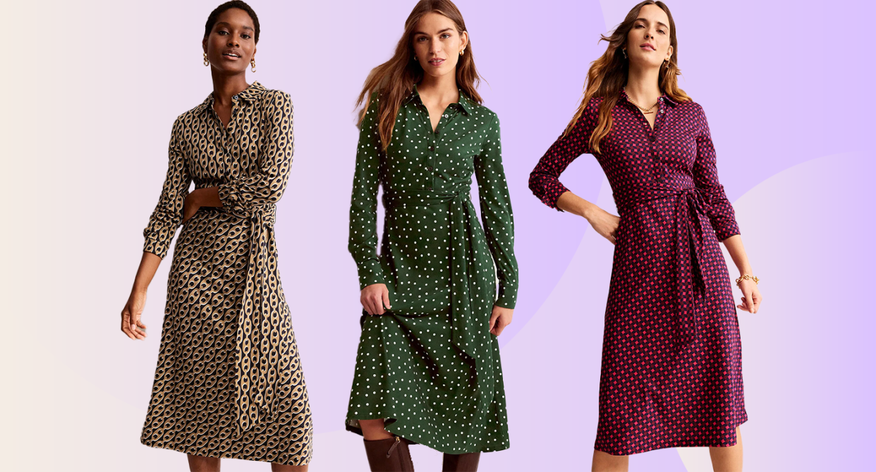 Boden's big sale includes this dramatically reduced jersey midi dress. (Boden / Yahoo Life UK)