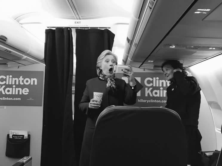 Clinton reacts to the Cubs' World Series-clinching win on Saturday. (Nick Merrill/Twitter)