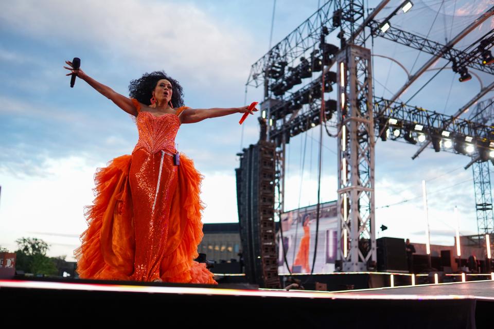 Diana Ross performs during the "Live From Detroit: The Concert at Michigan Central" at Roosevelt Park in front of the Michigan Central Station in Detroit's Corktown neighborhood on Thursday, June 6, 2024.