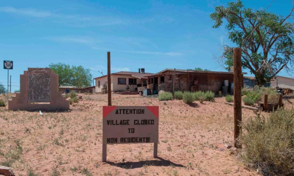 A sign warns non-residents to stay out of the town of Tuba City in Arizona.