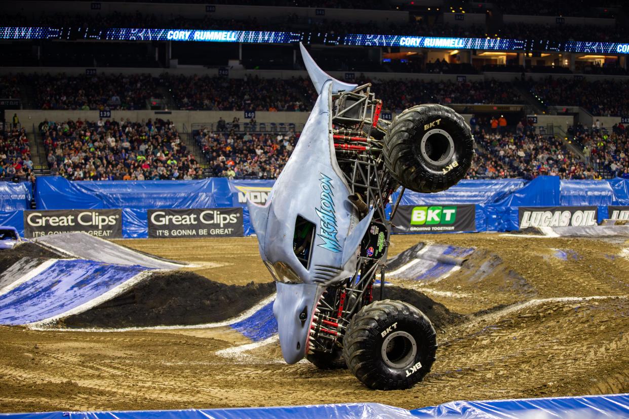 Fins up! Ashley Sanford is in her second year as the driver of the 12,000-pound Megalodon for Monster Jam.