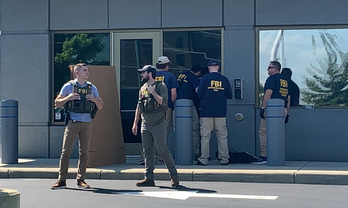 FBI officials outside their suburban Cincinnati headquarters on Aug. 11, 2022 after an attempted attack.