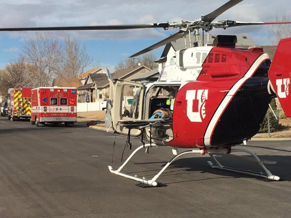 Layton Fire Department at the scene where boy's hand was bitten off by a husky