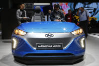 <p>Hyundai Autonomous Vehicle visto en la edición 87 del Salón Internacional del Automóvil de Ginebra, Suiza, el 7 de marzo de 2017 (REUTERS / Arnd Wiegmann). </p>