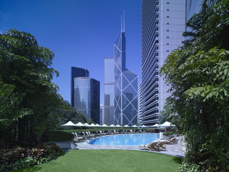 Island Shangri-La, Hong Kong pool and building, Work from Paradise