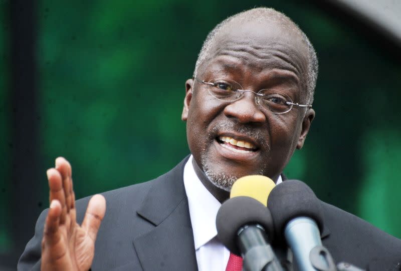 FILE PHOTO: Tanzania's President elect Magufuli addresses members of the ruling CCM at the party's sub-head office on Lumumba road in Dar es Salaam