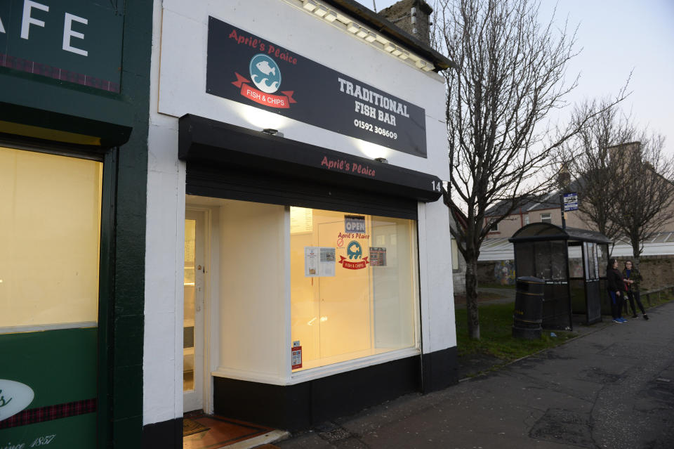 April’s Plaice, in Buckhaven, Fife, where you can buy a deep-fried Christmas dinner for £8. (SWNS).