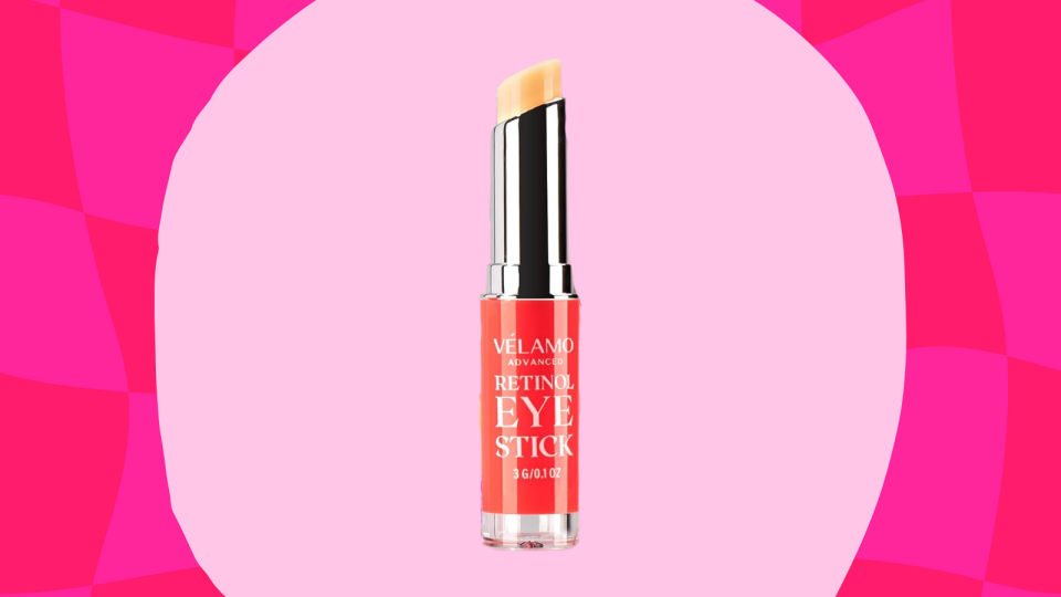 The Velamo retinol stick on a pink background