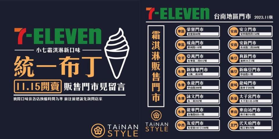 台南地區7-ELEVEN霜淇淋販售門市。(翻攝自台南市Tainan Style FB)