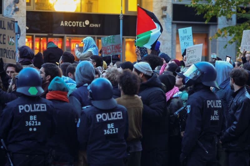 Protest during the ongoing conflict between Israel and the Palestinian Islamist group Hamas, in Berlin