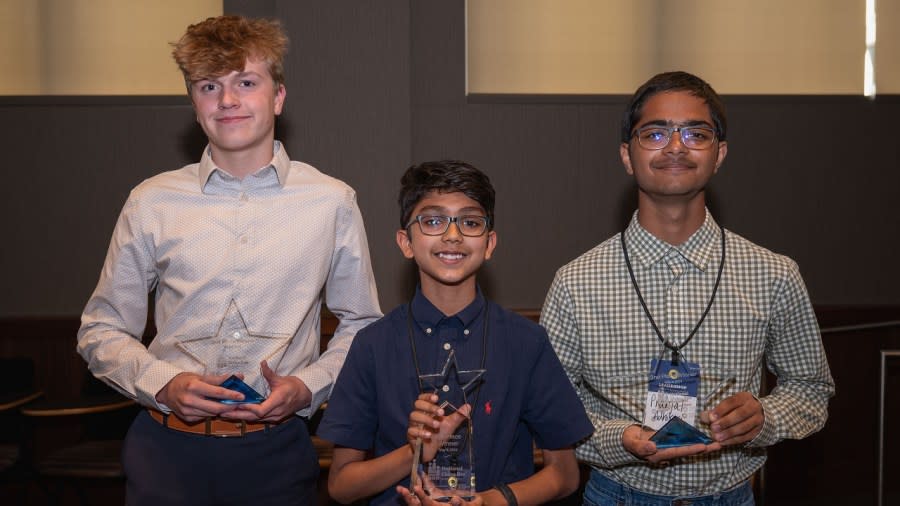 Caleb Bonnema, Rishaan Panchal, and Pranjal Adhikari (Photo courtesy Julian Montes, Kansas Leadership Center)