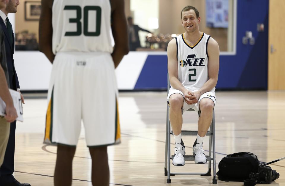 <p>Joe Ingles just needs a dunce cap. (AP) </p>