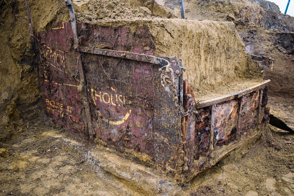 The almost 100-year-old wooden train car found in Antwerp, Belgium.