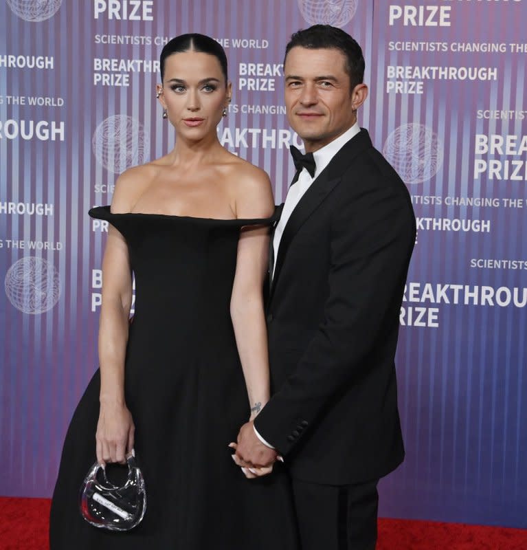 Katy Perry (L) and Orlando Bloom attend the Breakthrough Prize ceremony on Saturday. Photo by Jim Ruymen/UPI