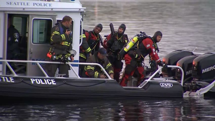 Though rescue swimmers and a diver searched around docks and under the bridge for the missing driver for an hour, he was not found.