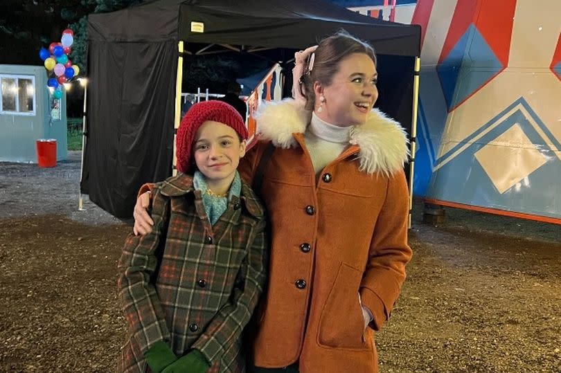 Francesca Fullilove as Colette and Megan Cusack as Nancy Corrigan in a behind-the-scenes snap from Call the Midwife