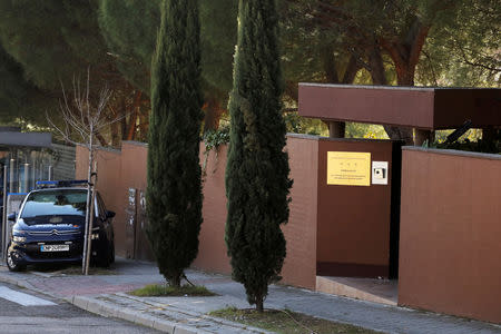 A Spanish National Police car is seen outside the North Korea's embassy in Madrid, Spain February 28, 2019. REUTERS/Sergio Perez/Files