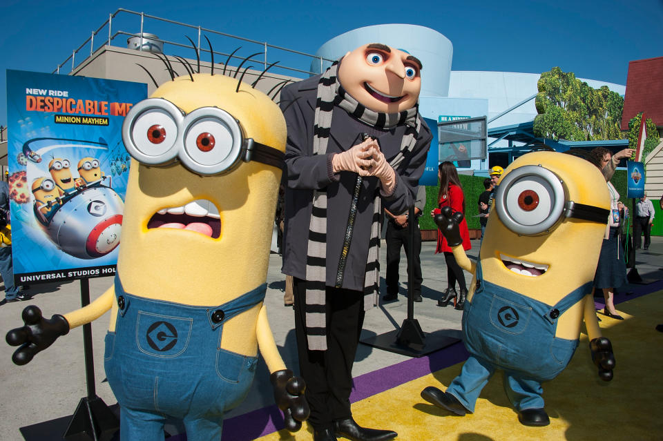 UNIVERSAL CITY, CA - APRIL 11:  Gru and his Minion attends Universal Studios Hollywood Celebrates The Premiere Of New 3D Ultra HD digital Animation Adventure "Despicable Me Minion Mayhem" at Universal Studios Hollywood on April 11, 2014 in Universal City, California.  (Photo by Valerie Macon/Getty Images)