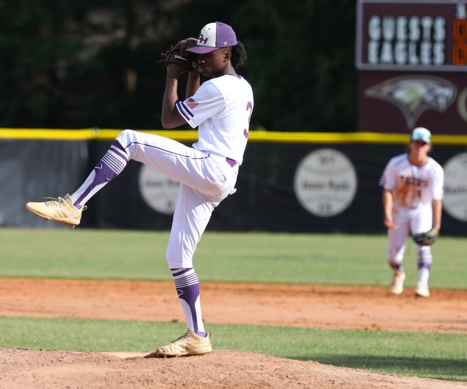 Union County pitcher Quinten Rawls (3) throws against Oak Hall in an April game.