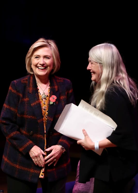 Former U.S. Secretary of State Hillary Clinton attends an event promoting "The Book of Gutsy Women" at the Southbank Centre in London