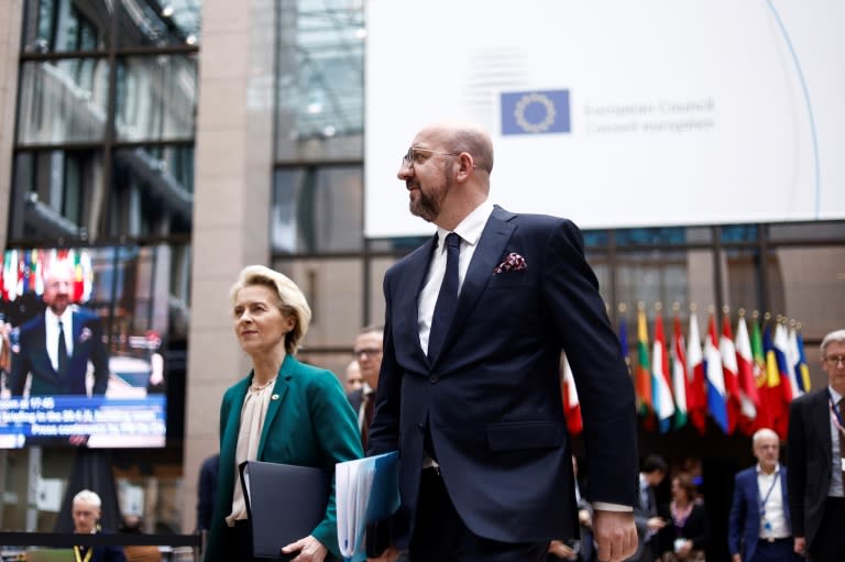 El presidente del Consejo Europeo, Charles Michel, y la presidenta de la Comisión Europea, Ursula von der Leyen, en una cumbre en Bruselas el 18 de abril de 2024 (Kenzo Tribouillard)