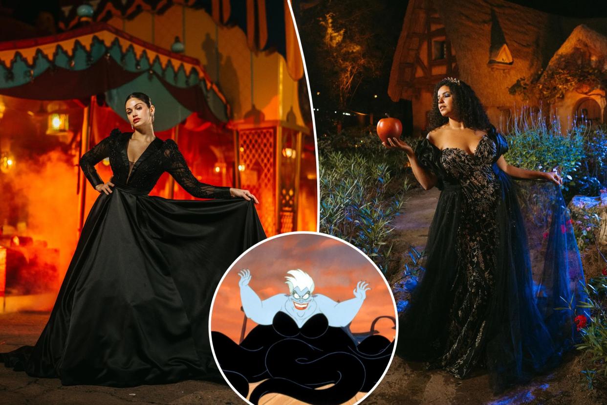 Two dresses from the Allure x Disney villains collection include the Jafar-inspired gown and the Evil-Queen-inspired gown.