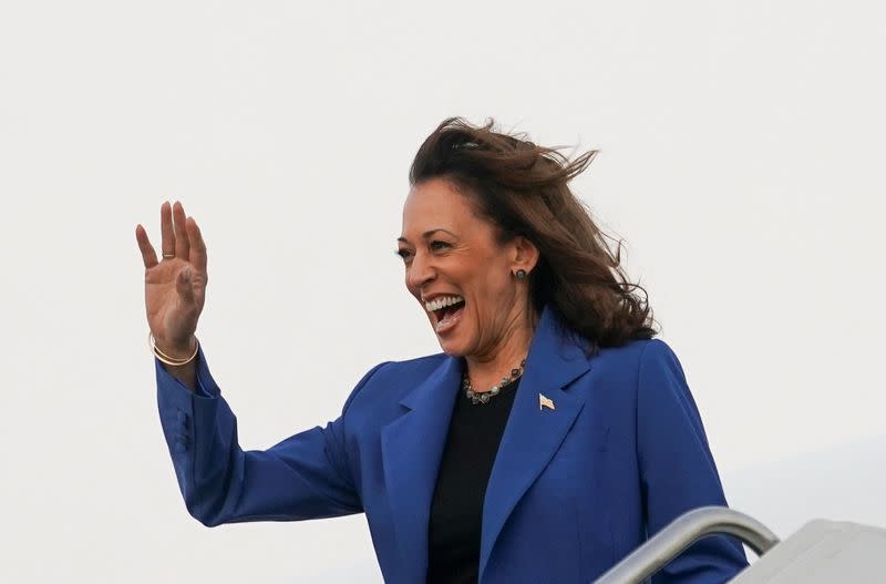 Democratic presidential candidate Harris upon arrival in Chicago ahead of the Democratic National Convention