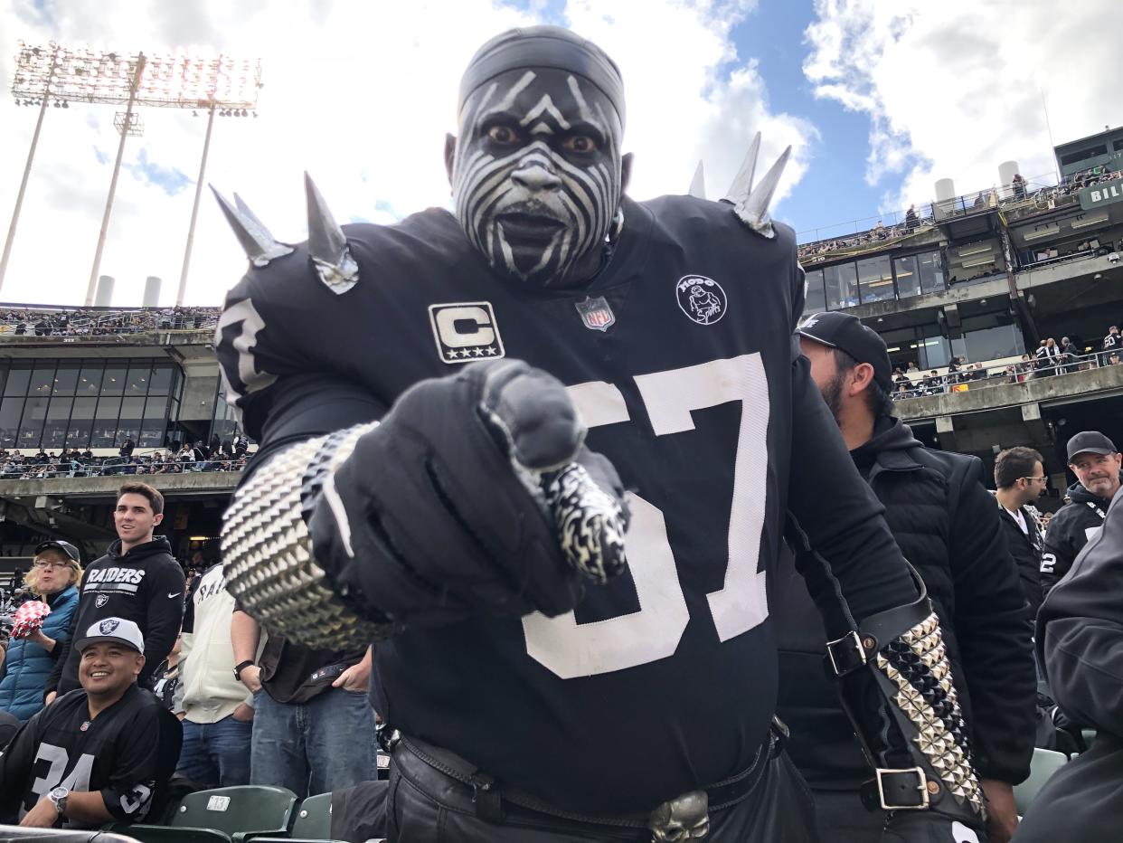 Longtime Oakland Raiders fan Wayne "The Violator" Mabry says he's "priced out" of the Las Vegas stadium. (Torrey Hart/Yahoo Sports)