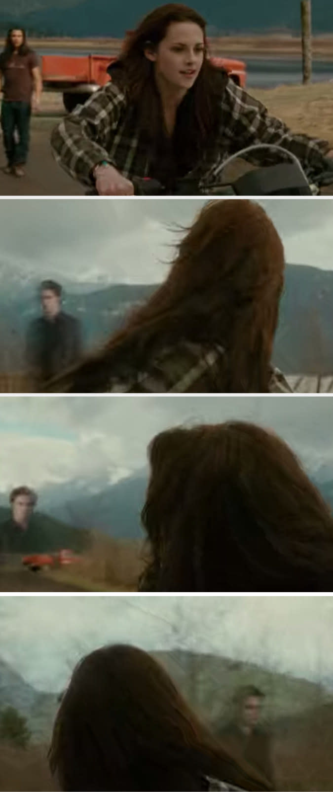 In the New Moon movie, Bella sees Ghost Edward a bunch while she's riding the motorcycle