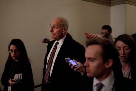 White House Chief of Staff John Kelly speaks with reporters at the U.S. Capitol in Washington, U.S., January 17, 2018. REUTERS/Aaron P. Bernstein