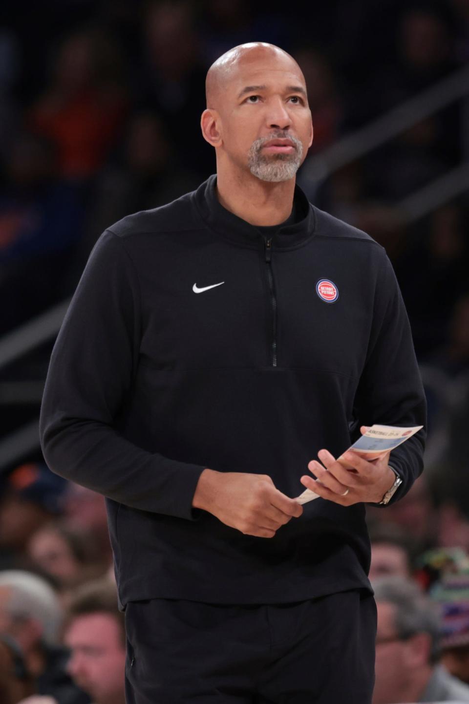 Pistons coach Monty Williams looks up during the first half on Thursday, Nov. 30, 2023, in New York.