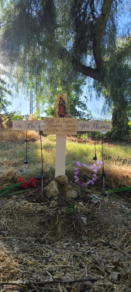 A makeshift memorial for Christine Chavez is shown in Modesto, California.