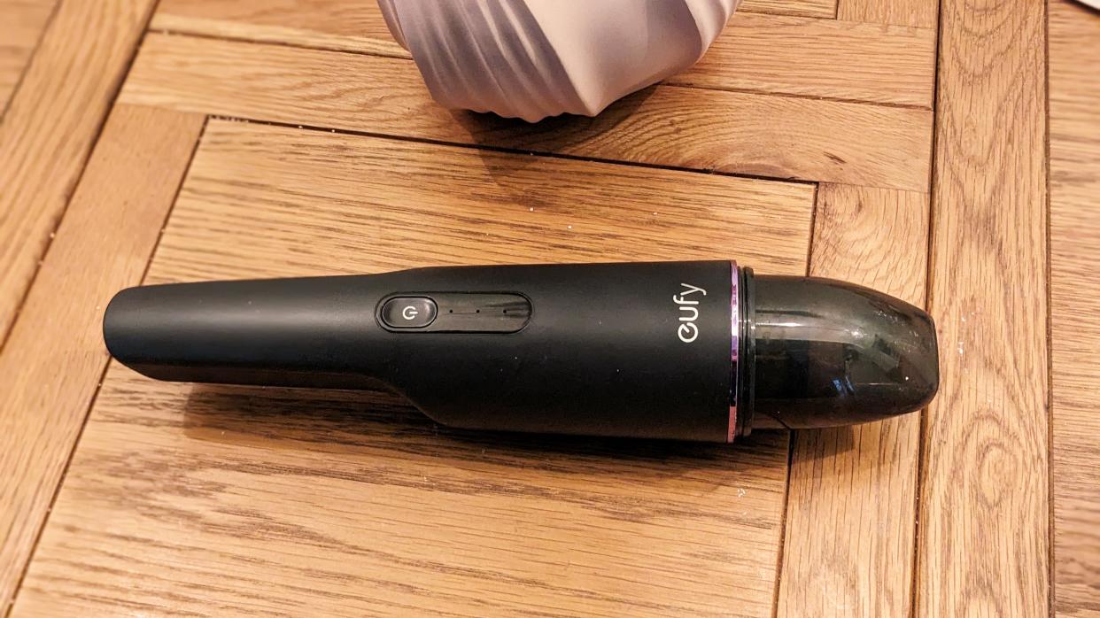  Eufy HomeVac H11 Cordless Handheld Vacuum Cleaner being tested in writer's home. 