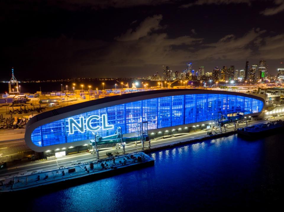 Aerial photo of NCL cruise terminal at Port Miami Florida via Getty Images