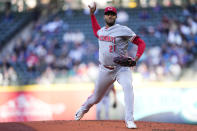 Cincinnati Reds starting pitcher Hunter Greene throws against the Seattle Mariners during the first inning of a baseball game Tuesday, April 16, 2024, in Seattle. (AP Photo/Lindsey Wasson)