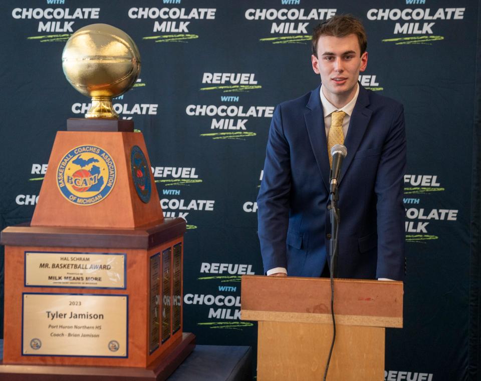 Port Huron Northern's Tyler Jamison was named the 2023 Michigan Hal Schram Mr. Basketball Monday, March 20, 2023 at the Free Press.