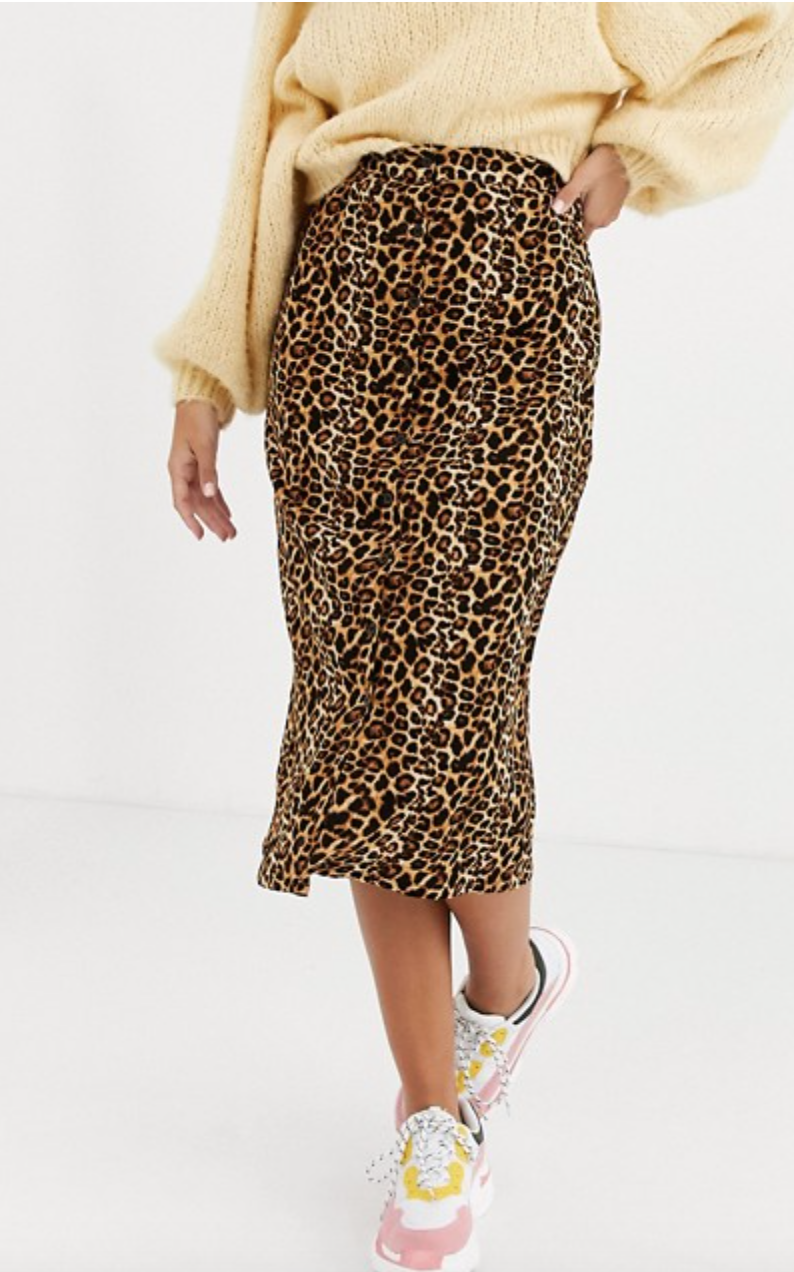 Buttoned Midi-Skirt in Leopard Print. Image via ASOS 